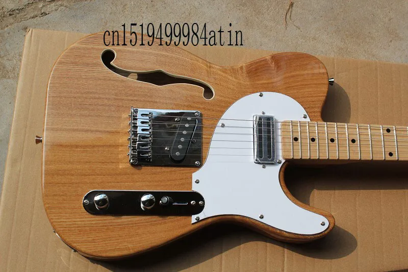 

Free shipping new Semi-hollow electric guitar models single F-hole wood color guitar @11