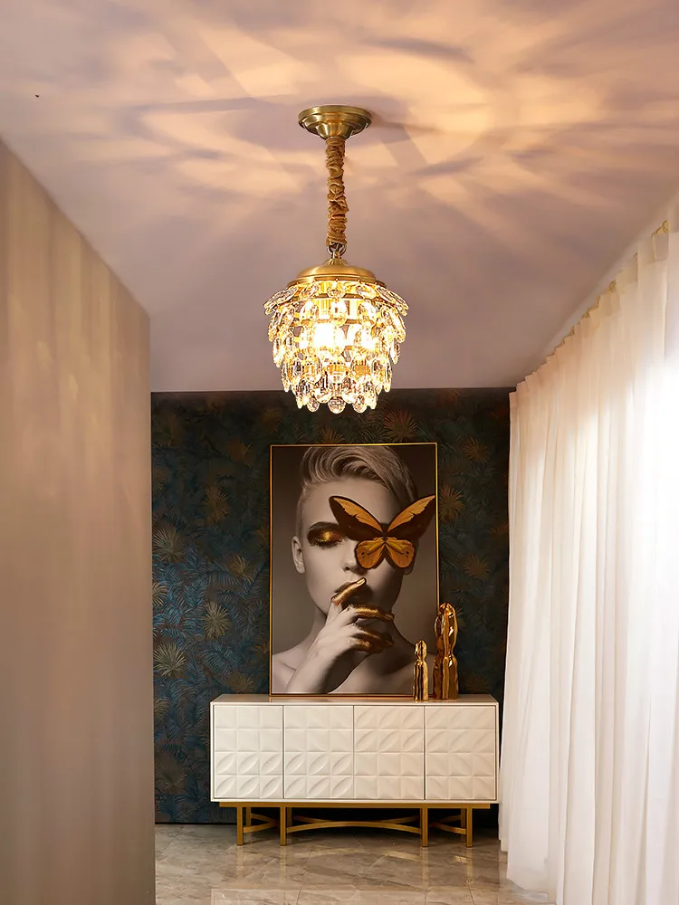 Декор для бара столовой медная хрустальная люстра лампа с подвеской хрустальное