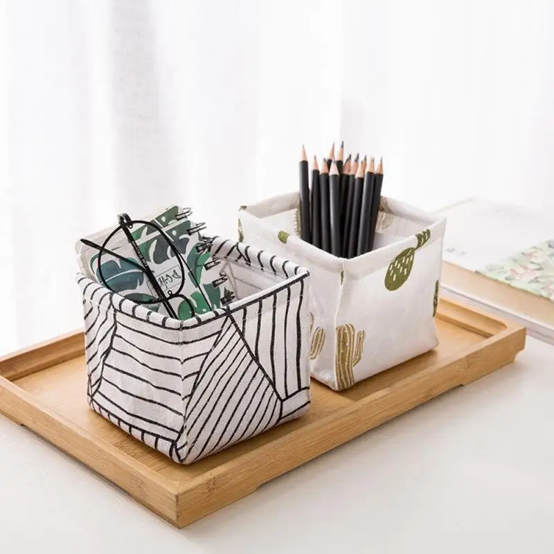 Cotton And Linen Debris Storage Basket Desktop Box Finishing Cosmetics Cabinet |