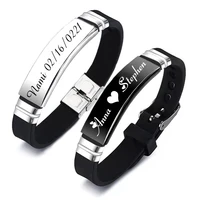 ywshk casual silicone bracelet for men women with personalize engrave service stainless steel id tag custom unisex jewelry