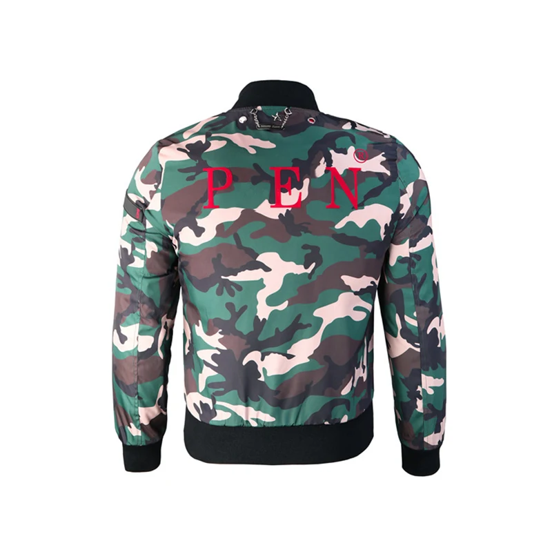 

QP Philipp Plein Brand Motorcycle Men's Camouflage Jackets 2020 Winter zipper Male Metal Chains Jacket Comfortable Warm Coats