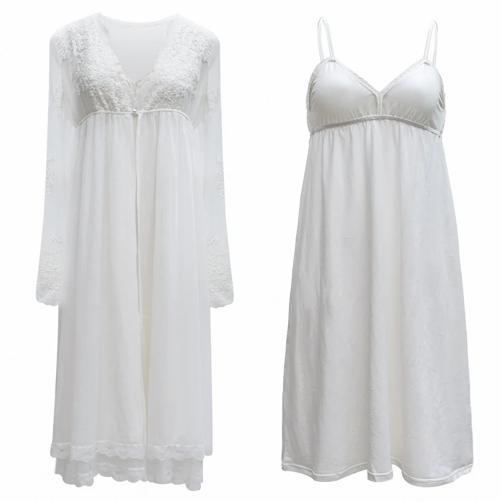 

Vintage Night Gown And Robe Sets for Women Sexy Lace Princess Sleepwear Fairy Nightwear Dress Victorian Nightgown Lounge Set