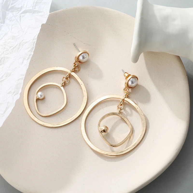 Корейские трендовые уникальные жемчужные серьги геометрические Золотые Большие