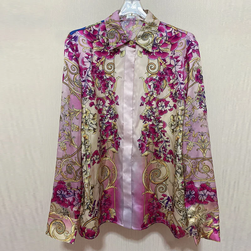 

Red Floral Long Sleeve Top Shirt Spring Fashion Retro Shirt 2021 Elegant Lapel Single Breasted Party Shirt