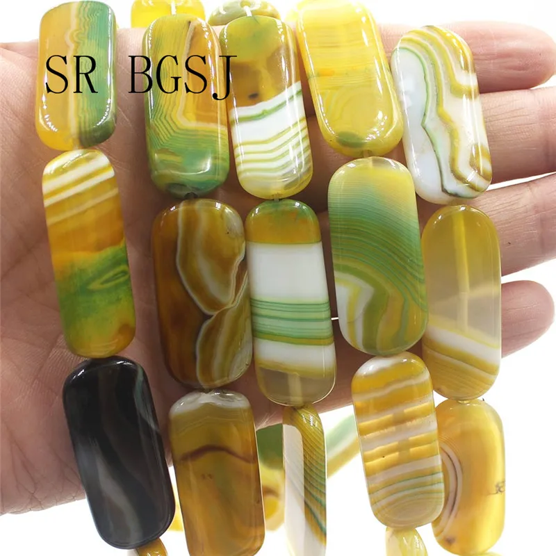 

Free Ship 16x38mm Yellow Banded Agate Rectangle Natural Gemstone Stone Jewelry Making Onyx Beads Strand 15"