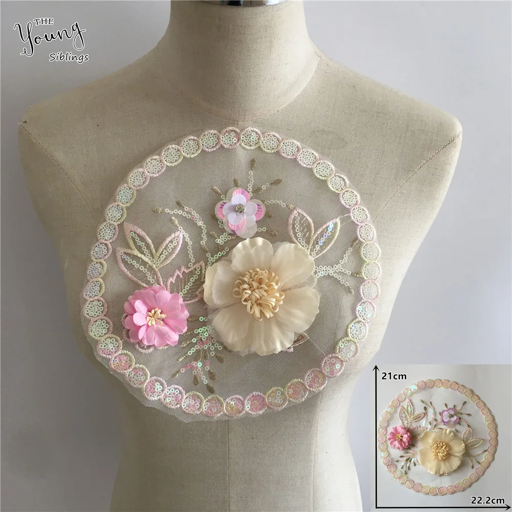 Новое поступление 3D Цветочная вышивка из кружевной ткани аппликация воротник