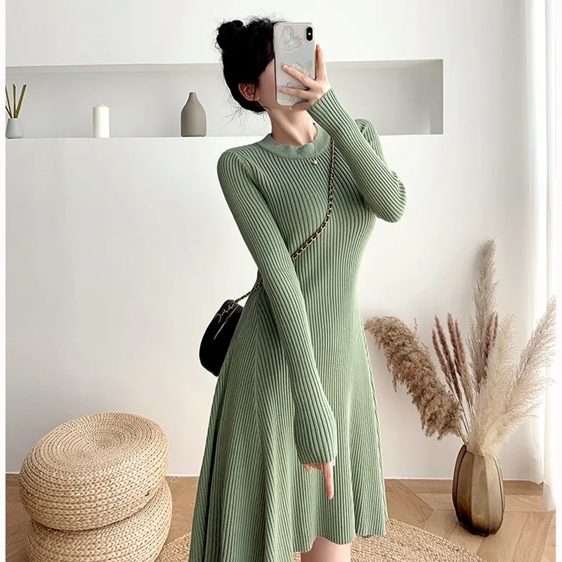 

Stylish Women'S Clothing 2020 Autumn Winter Fashion Casual Long Sleeve Irregular Hem O-Neck A Line Mini Knitted Sweater Dress