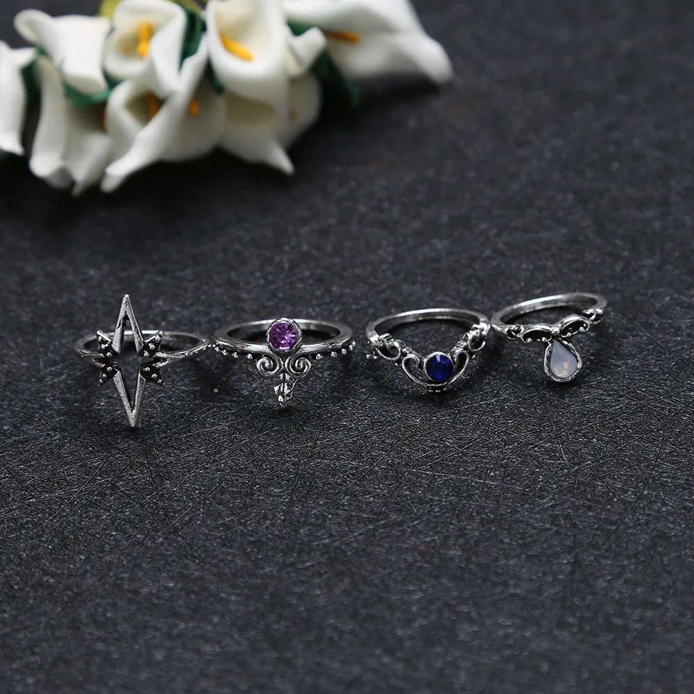 Женский винтажный комплект колец с кристаллами короны и листом на палец Модный