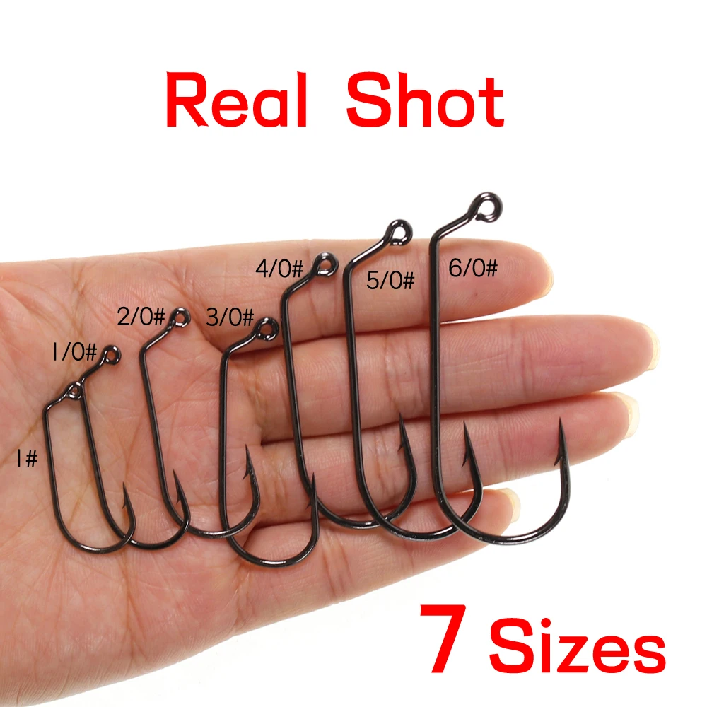 

200PCS Wholesale 1# - 6/0# Big Sizes 60 Degree Jig Hook High Carbon Steel Thicked Saltwater Freshwater Soft Worm Hooks