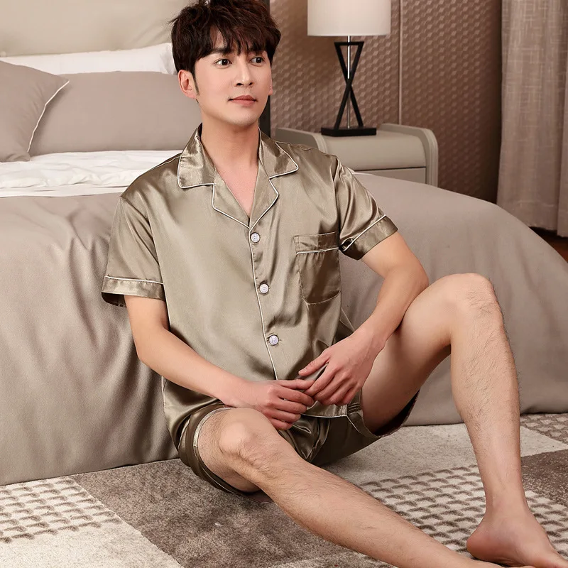 Комплект пижамный мужской/женский с коротким рукавом и шортами атласное белье