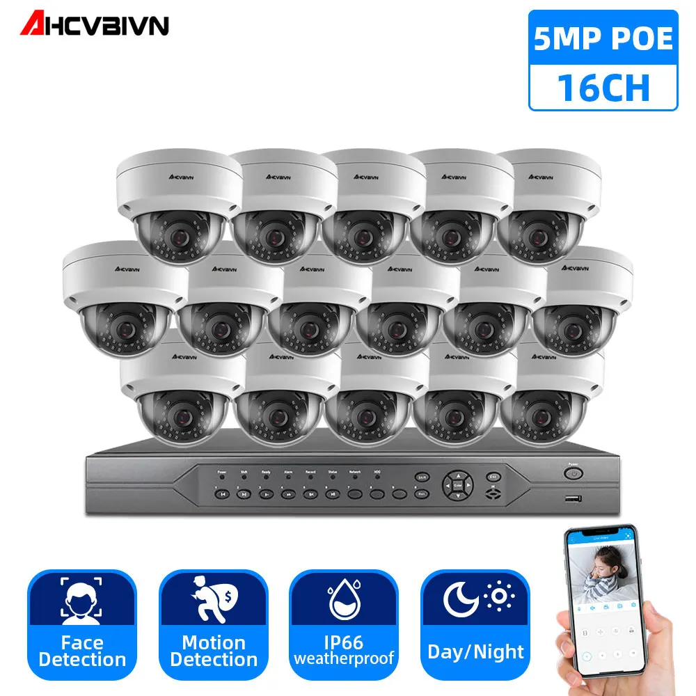 

H.265+16CH 4K 5MP 8CH POE CCTV System NVR Kit Waterproof AI Smart infared Security Camera POE Video Surveillance set