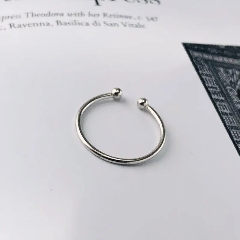 

A00212 Jazaz Korean Real 925 Sterling Silver Minimalist Double Bead Opening Finger Ring for Women Chic Party Jewelry Accessories