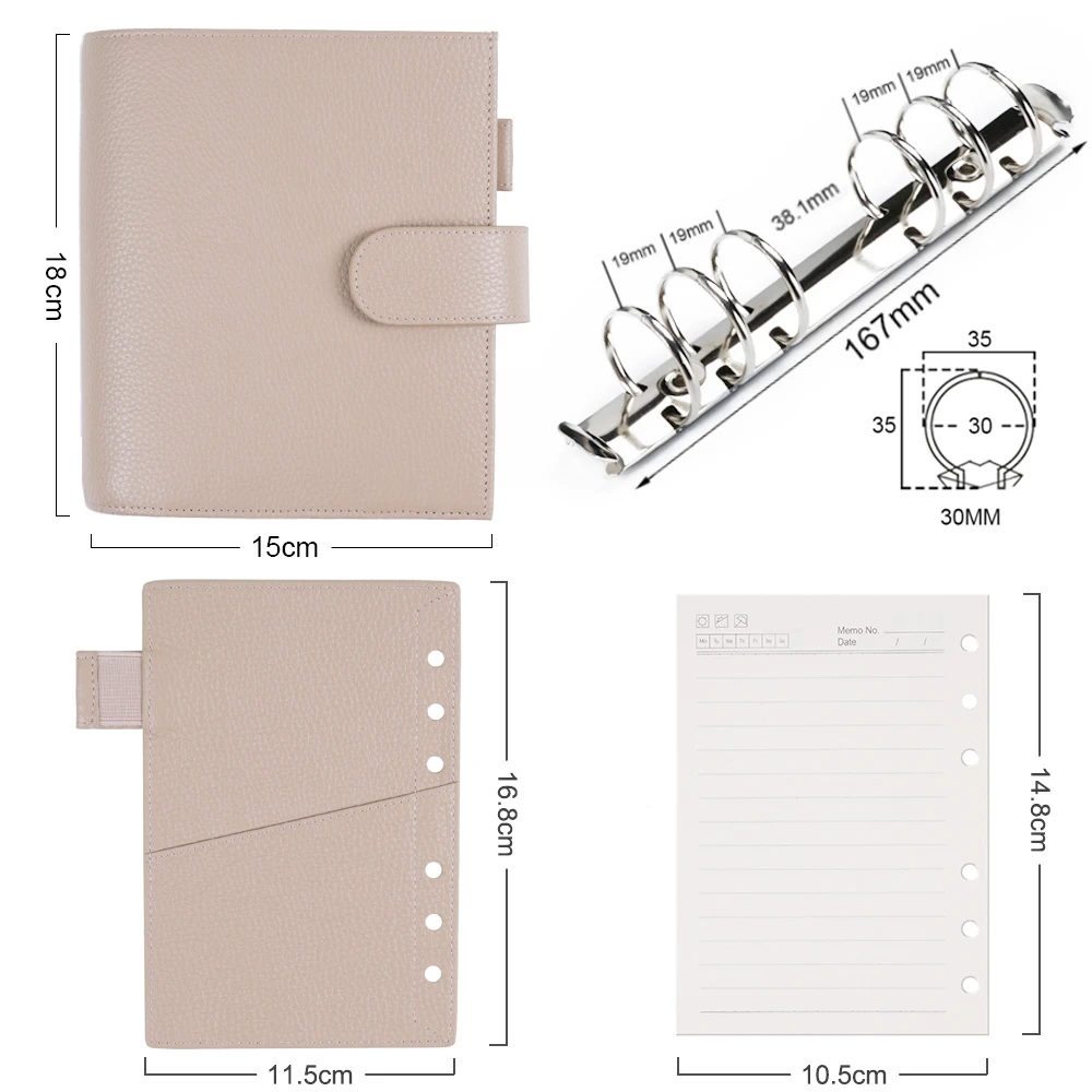 Moterm Luxe 2.0 A6 Size Rings Planner with 30 MM Binder Genuine Pebbled Grain Leather Notebook Diary Agenda Organizer | Канцтовары для