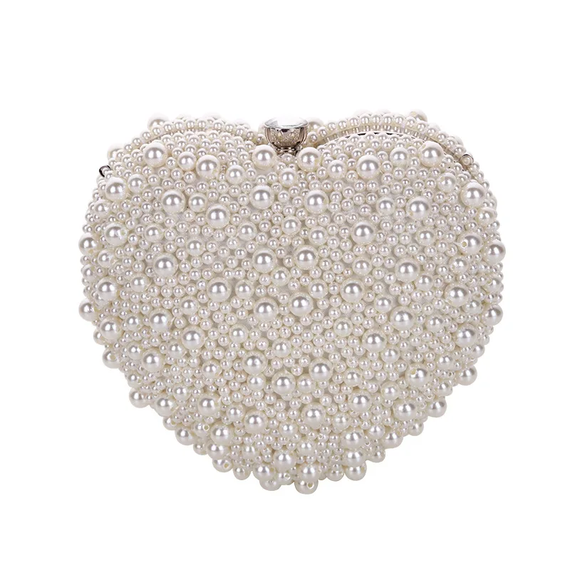 

GUANGHUIXB New Pearl Evening Bag Women's Heart-shaped Evening Bag Fashion Handbag Single Chain Messenger Bag