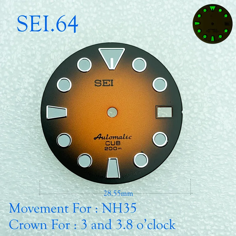

NH35 New Modified Watch Literal C3 Luminous Dial Watch Dial SKX007 Small Millimeter 28.5mm Abalone NH35 Universal SEI.64