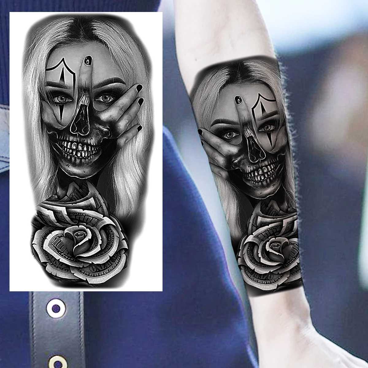 Татуировки на Хэллоуин клоун Джокер страшные временные для мужчин женщин