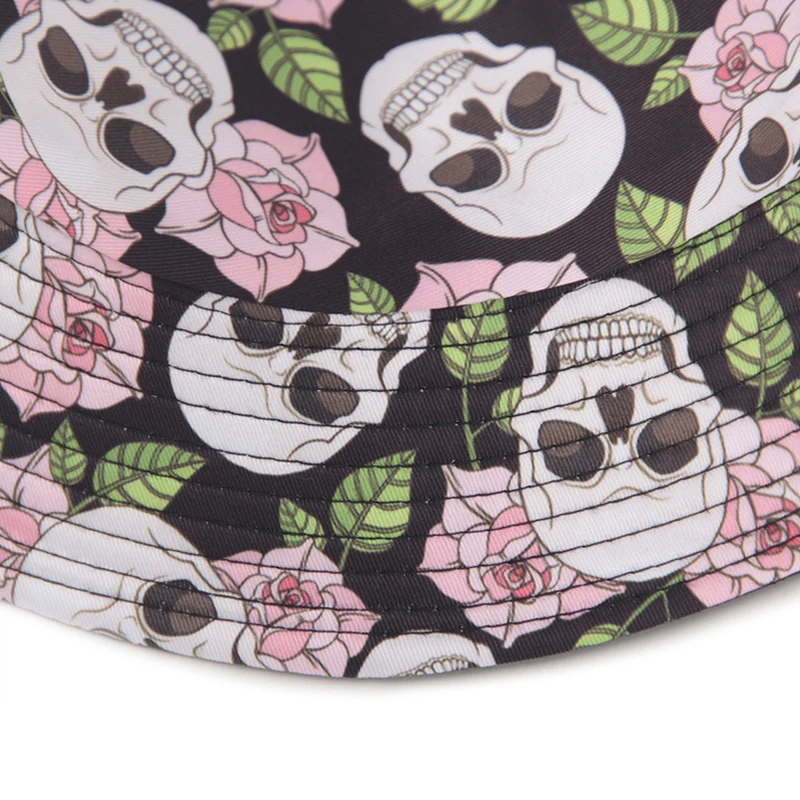 

1pc Skull Print Cotton Bucket Hiking Beach Hats Men Women Fashion Outdoor Boys Girls Travel Fisherman Hat