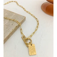 monlansher square card motto pendant necklace gold silver color metal toggle clasp chain necklaces vintage necklaces jewelry