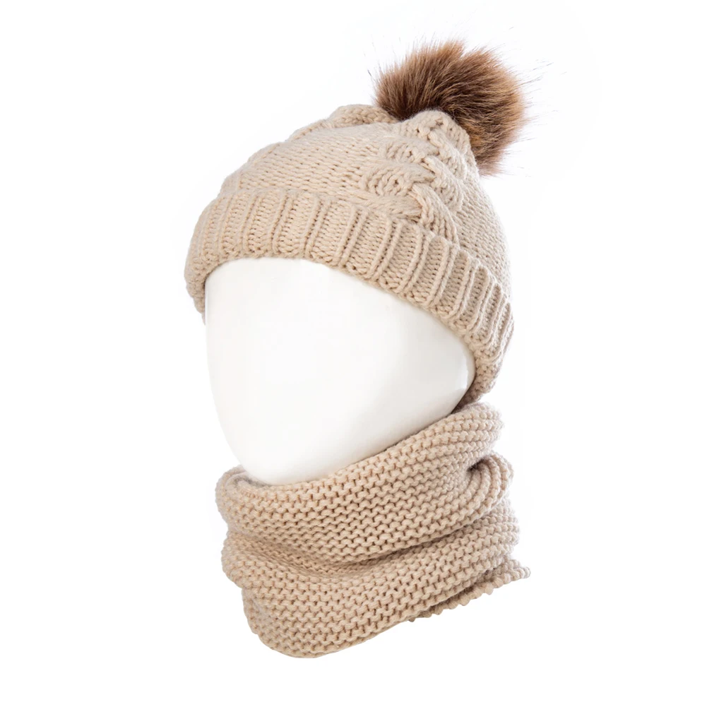 Шапка шарф детская шапка с помпоном для мальчиков и девочек зимняя вязаная