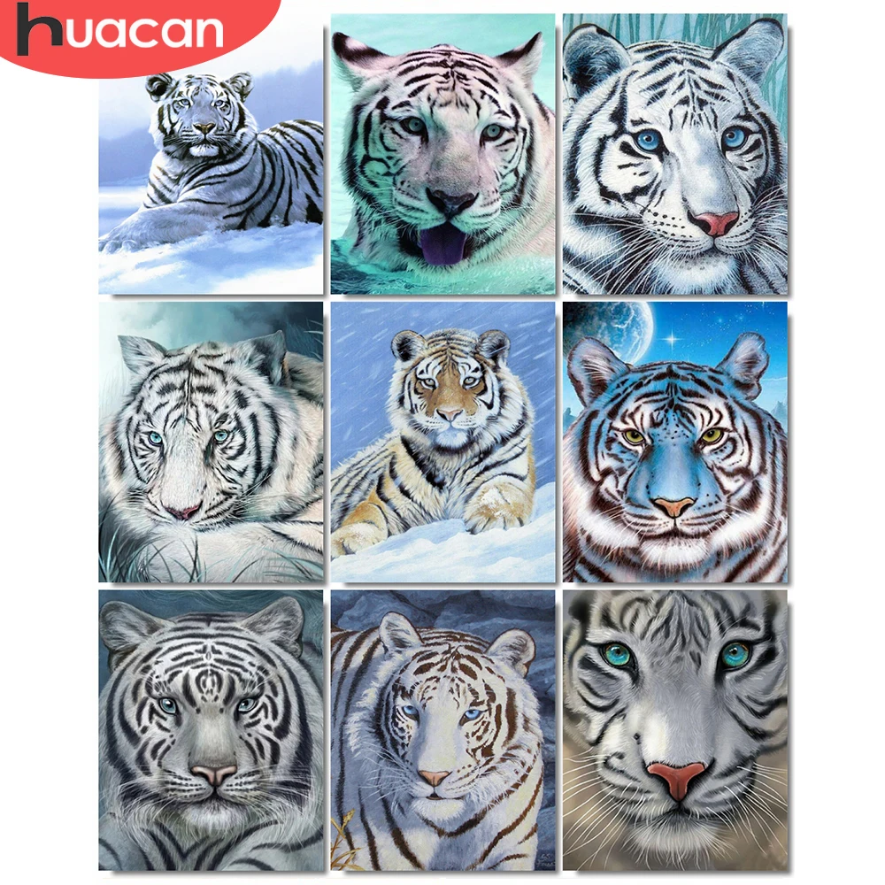 

HUACAN 5D DIY Picture By Numbers Tiger Animal Wall Art HandPainted Unique Gift Painting By Number Winter For Living Room