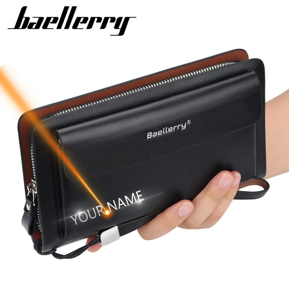 

Customized Men Clutch Wallets Free Name Engraving Large Capacity Phone Pocket Double Zipper Men Clutch Bag Fashion Male Wallet