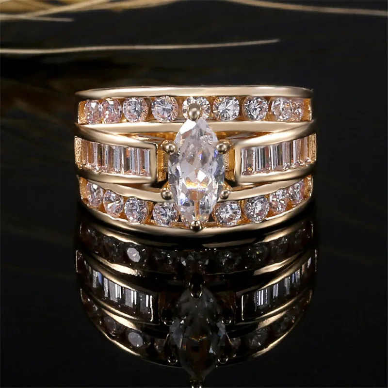 Роскошный женский белый круглый ААА Циркон кольцо Набор Мода Серебряный цвет