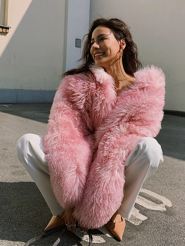 2019 новые зимние женские шерстяные пальто с мехом 100% реальные Остин овечьей