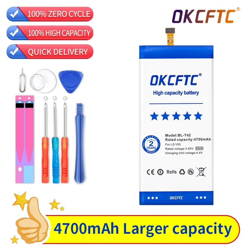 

OKCFTC BL-T42 4700mAh Battery For LG V50 ThinQ 5G V50ThinQ BL T42 LM-V500 V500N V500EM v500xm Mobile Phone Bateria free tool