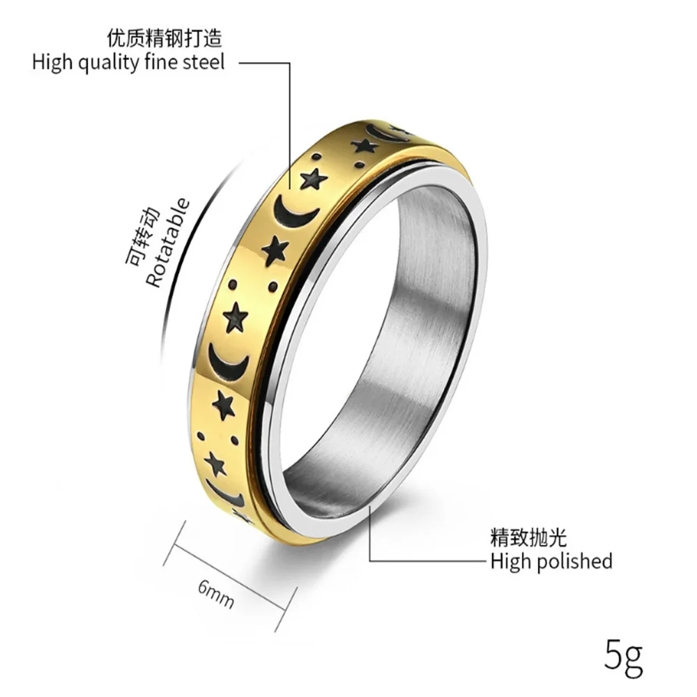 

2021 New Arrival Star Moon Stainless Steel Ring Ring Titanium Steel Bracelet Ring AY023