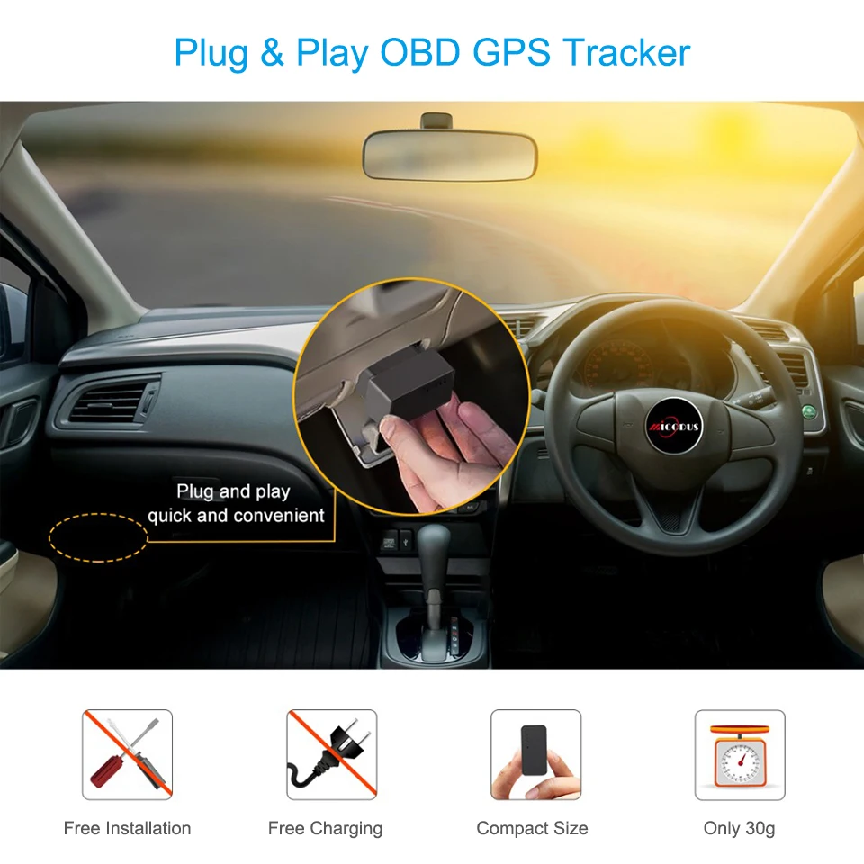 OB22 Plug & Play OBD GPS трекер с детектором ACC Встроенный микрофон виброоповещение
