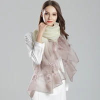 womens scarf soft scarf silk wool scarf embroidered shawl ladies long embroidered spring summer scarf wrap gradient color
