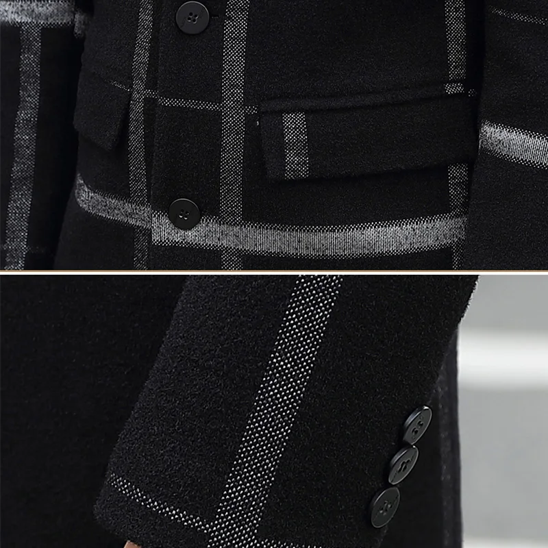 

2020 NEW Men's Long Trench Coats Man Casual Slim Fit Design Office Jackets Overcoat Plaid casual mid-length woollen coat