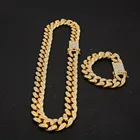 Кубинское ожерелье 14 мм со льдом, цепочка в стиле хип-хоп, ювелирное изделие, чокер золотистогосеребристого цвета с фианитом, застежка для мужских рэперов, Подарочные ожерелья
