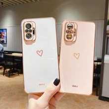 Square Plating Love Heart Silicone Phone Case For Xiaomi Redmi Note 10 Pro Max 10s RedmiNote10 Note10 Note10Pro Redmi10  Cover