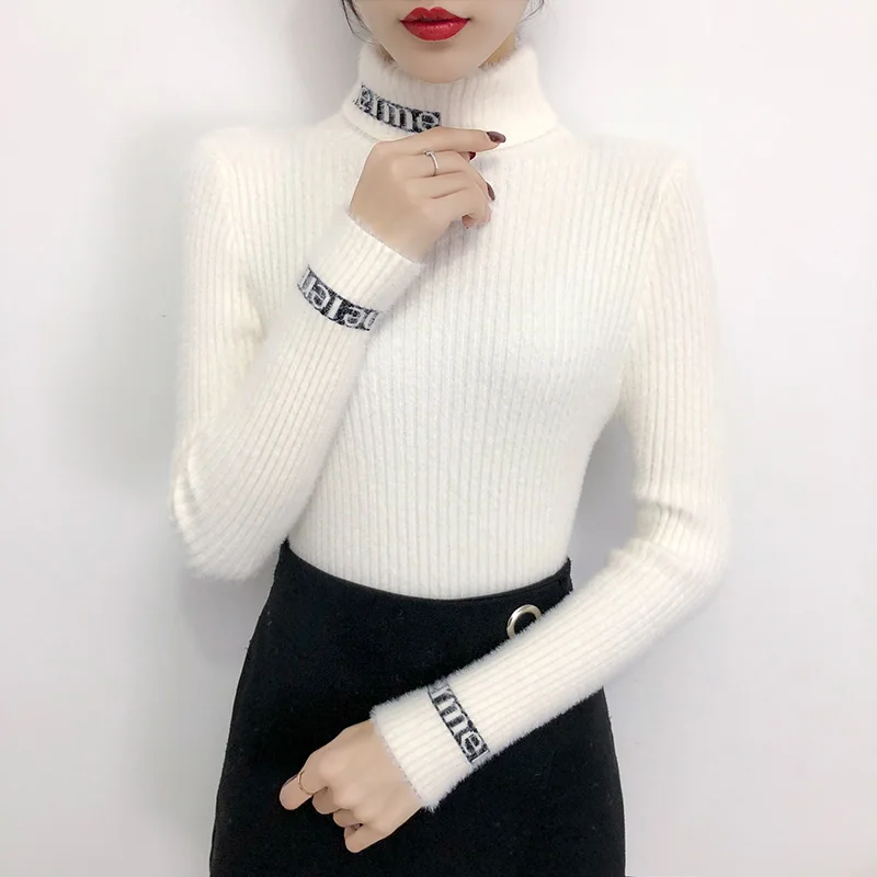 Свитер женский из искусственной норки теплая водолазка толстый свитер в