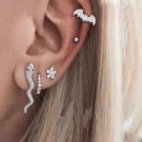 5pcs set punk snake earring set silver color vintage jewelry metal alloy rhinestone bat star snake stud earrings piercing