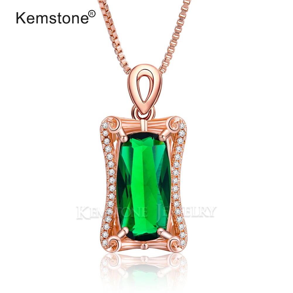 

Kemstone Green Crystal Square Rose Gold Silver Plated Retro Women Pendant Necklace Female Jewelry
