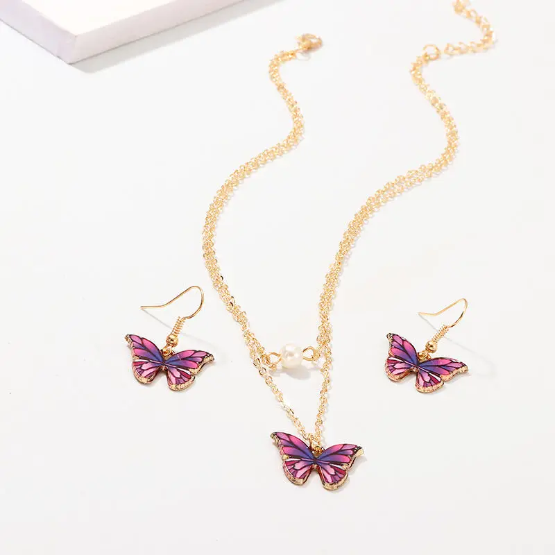 

2pcs/set Fashion Acrylic Butterfly Stud Cute Butterfly Pendant Necklaces For Women Colorful Jewelry Gifts