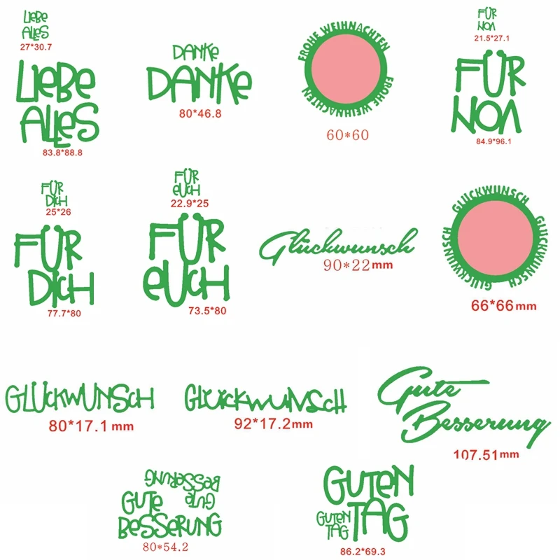 Немецкие фразы + слова высечки для изготовления открыток различные немецкие