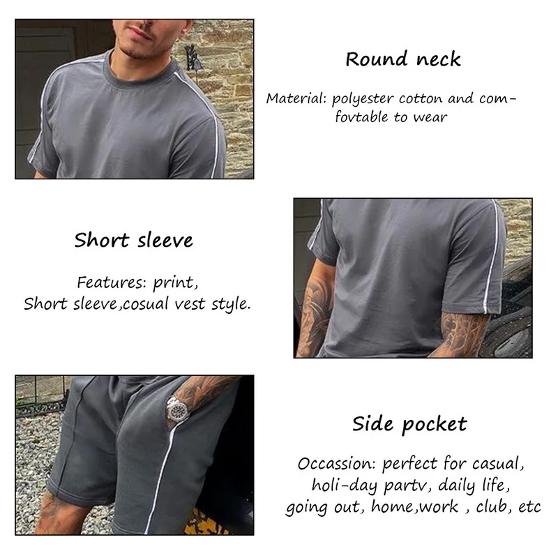 

Fashion Solid Color Mens Clothes 2021 New Summer 2 Piece Set Men Turn-down Collar Tops Drawstring Pants Outfit Casual Suits 3XL
