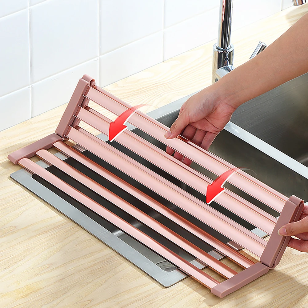 

Space Aluminum Kitchen Drain Rack Tableware Tableware Storage Rack Silicone Heat Insulation Pad Non-Slip Folding Sink Drain Rack