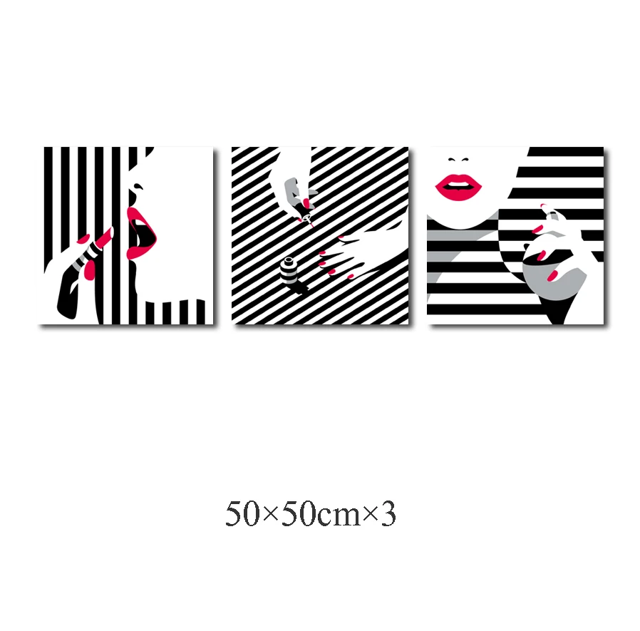 

Black And White Stripe Abstract Red Lip Modern Women Figure Posters Fashinable Home Decor For Living Room