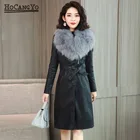 Зимние женские кожаные куртки в Корейском стиле с бархатным меховым воротником, теплое пальто из искусственной кожи, Женская Повседневная Верхняя одежда, длинная куртка