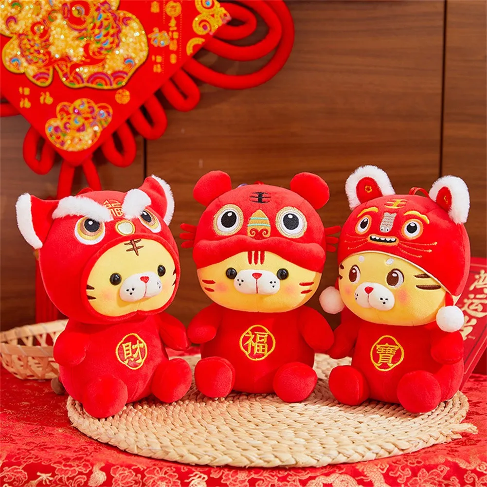 

Creative 2022 Chinese Ornament Zodiac Plush Doll Tiger PP Cotton Soft New Years Bedroom Home Table Ornament Kid New Year Gift