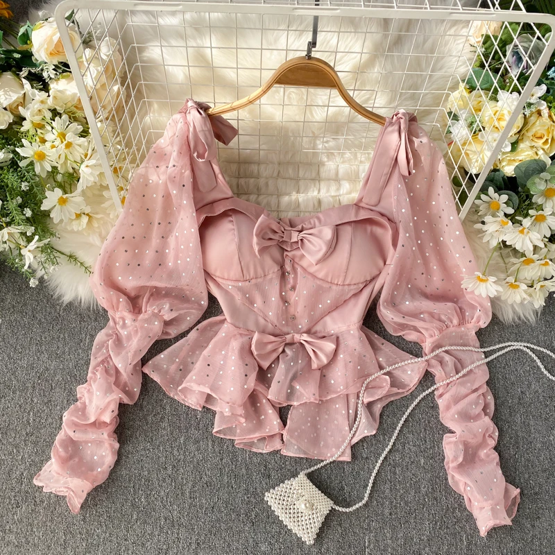 2019 new fashion women's clothing Ruffled tops Square Collar Puff Sleeve womens and blouses | Женская одежда