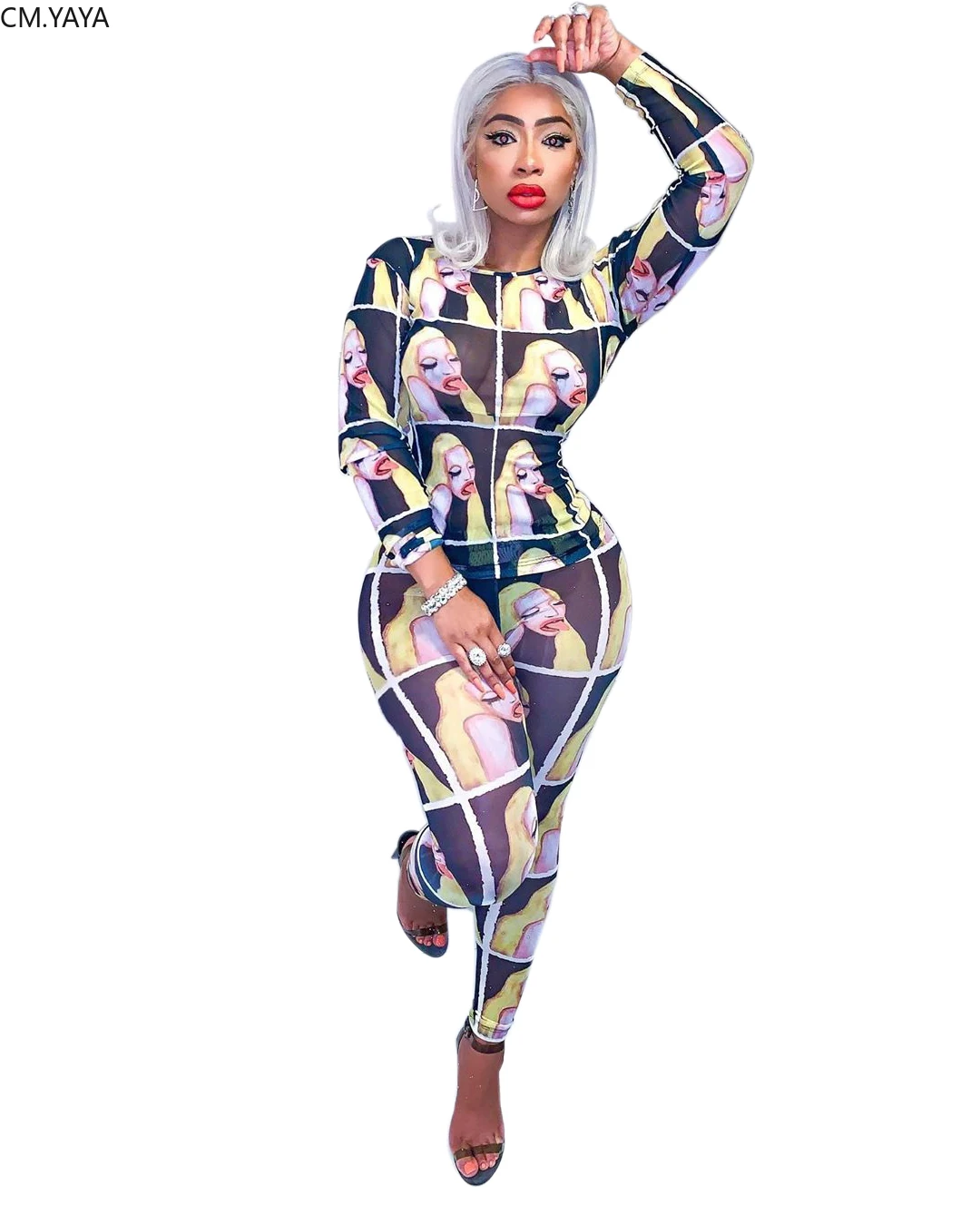 Новинка 2019 года женская одежда с круглым вырезом и длинными рукавами сетчатый