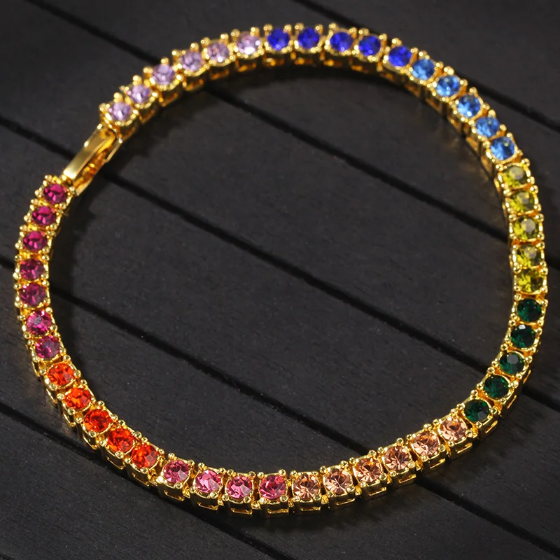 4 мм Bling Iced Out 1 ряд красочный браслет со стразами теннисные цепи браслеты для мужчин хип-хоп ювелирные изделия