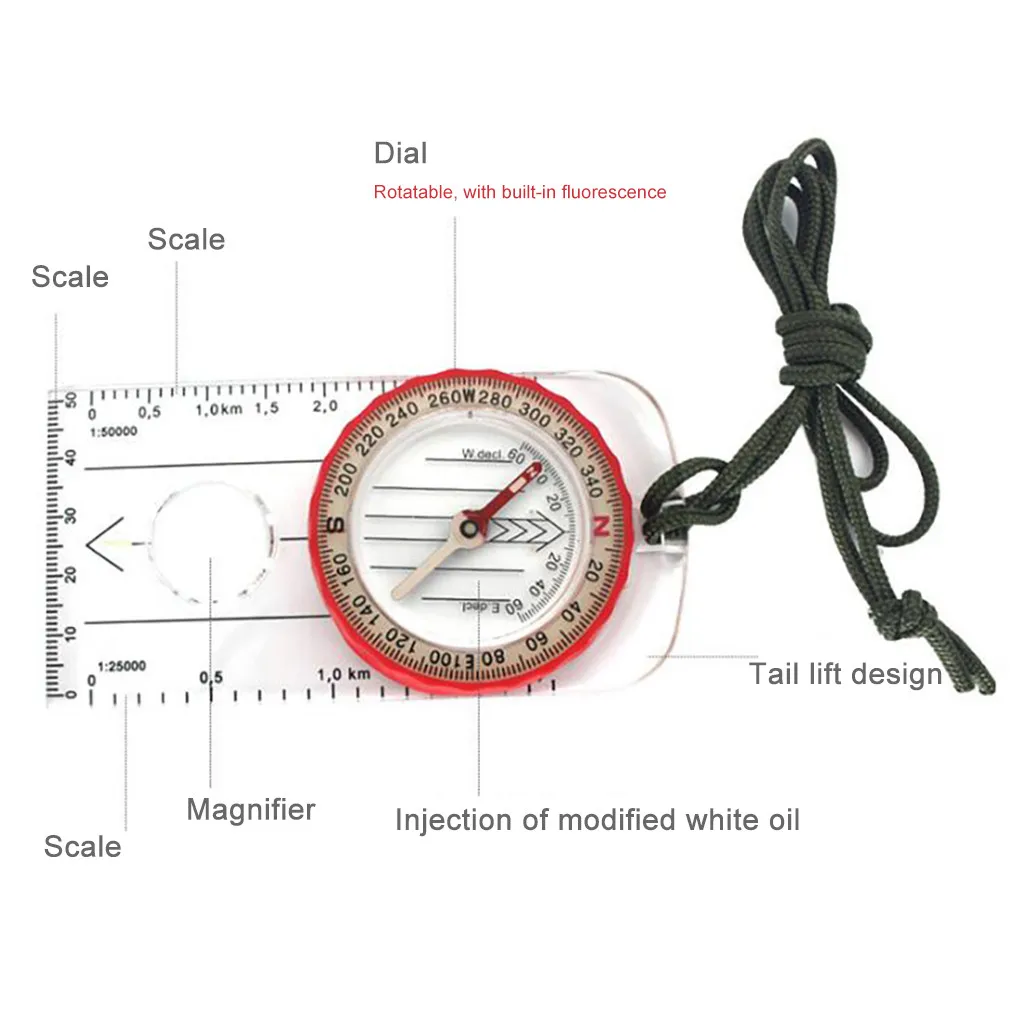 

Outdoor Compass Outdoor Portable Hiking Camping Ruler Map Magnifier Liquid Filled Compass Multifunctional Outdoor Tools