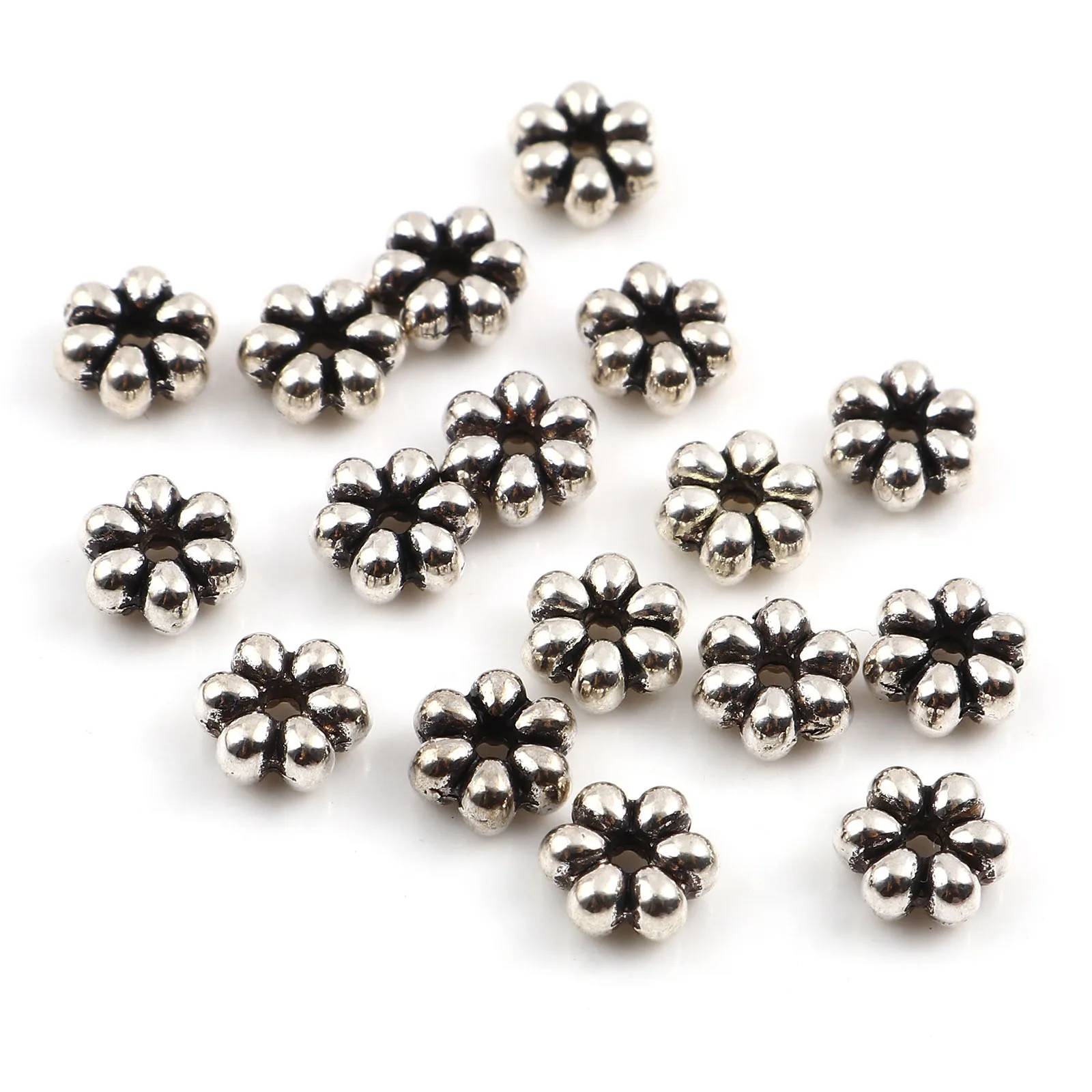 

300PCs Vintage Flower Antique Silver Color Loose Beads Metal Spacer Beads DIY Making Necklace Jewelry Gfits About 6mm x 5.5mm