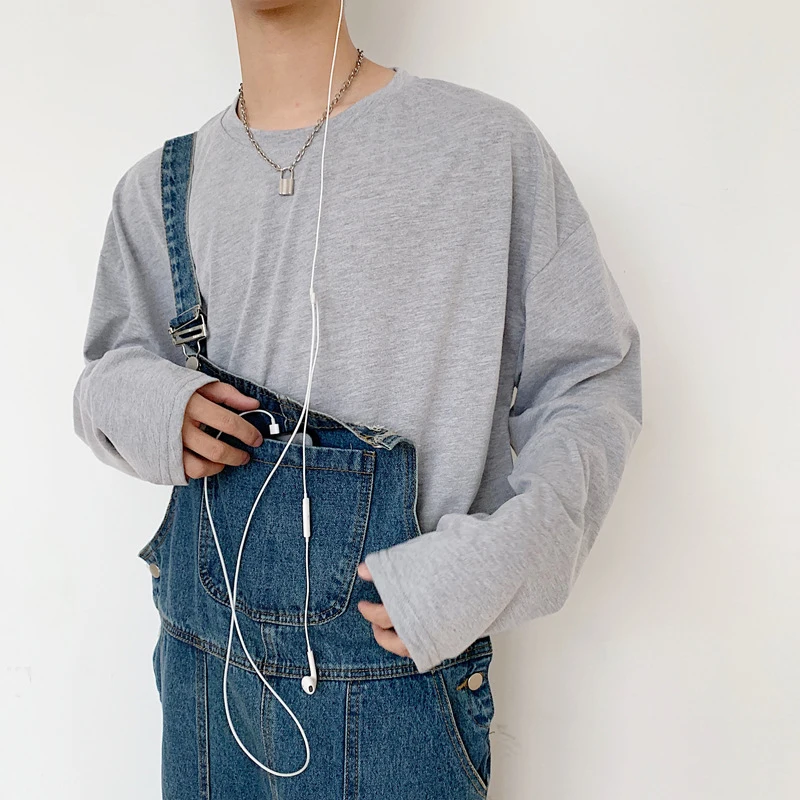 Harajuku/яркая Однотонная футболка с длинными рукавами однотонная универсальная